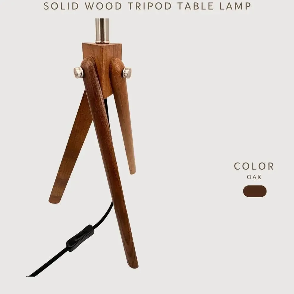 Solid Wood Tripod Table Lamp Mid Century Modern Oak